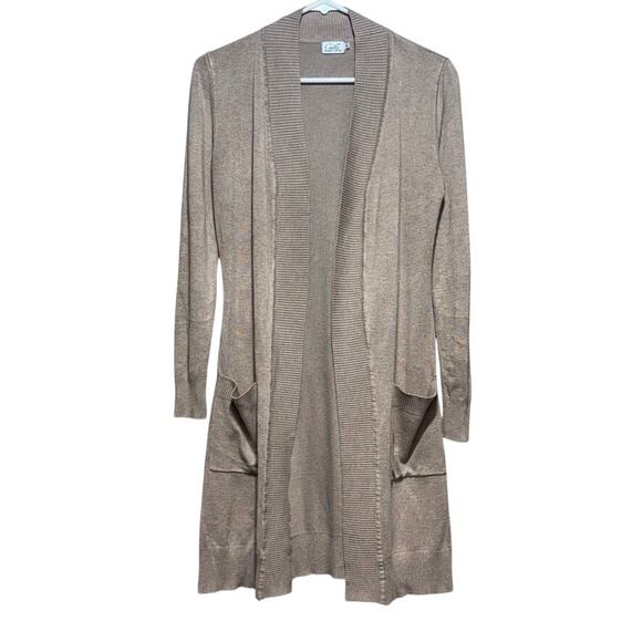 Cielo Sweaters - Cielo Women's Long Open Front Cardigan Tan Viscose Blend Size S Lightweight